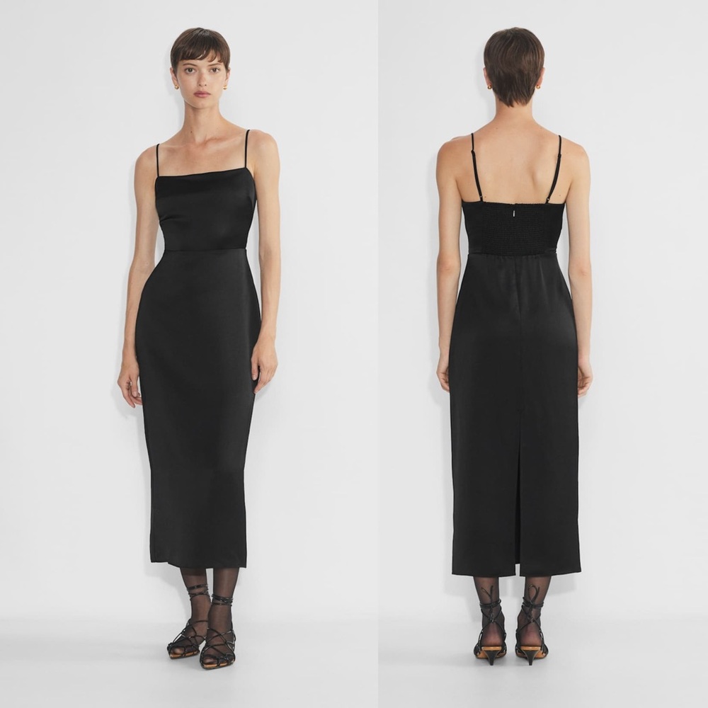 Aritzia Wilfred Madelyn Satin Midi Dress Black Size 2 NWT Slip Minimalist - Picture 1 of 4
